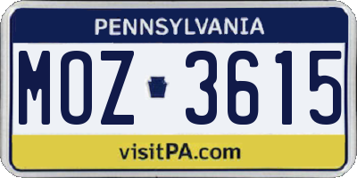 PA license plate MOZ3615