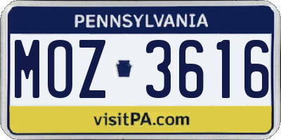 PA license plate MOZ3616