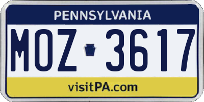 PA license plate MOZ3617