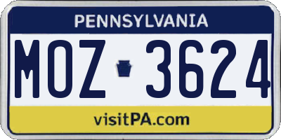 PA license plate MOZ3624