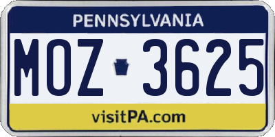 PA license plate MOZ3625