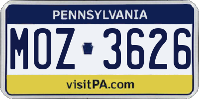 PA license plate MOZ3626