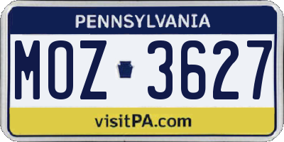 PA license plate MOZ3627