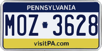PA license plate MOZ3628
