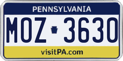 PA license plate MOZ3630