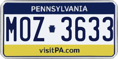 PA license plate MOZ3633