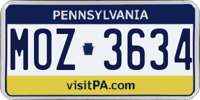 PA license plate MOZ3634