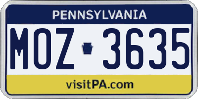 PA license plate MOZ3635
