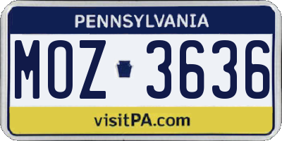 PA license plate MOZ3636