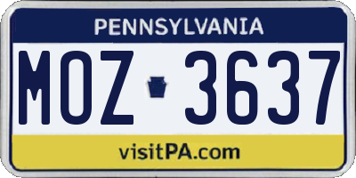 PA license plate MOZ3637