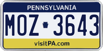 PA license plate MOZ3643