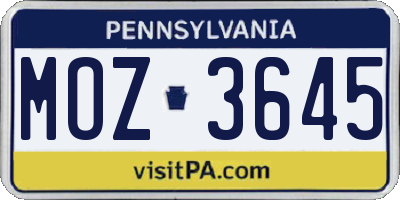 PA license plate MOZ3645