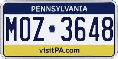 PA license plate MOZ3648