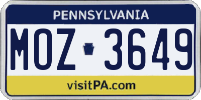 PA license plate MOZ3649