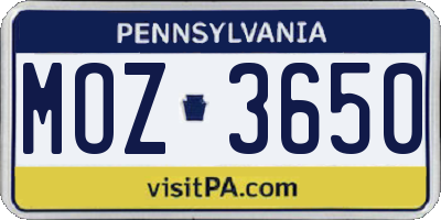 PA license plate MOZ3650