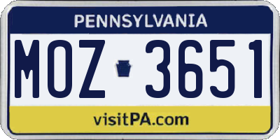 PA license plate MOZ3651