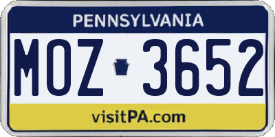 PA license plate MOZ3652