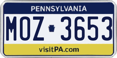PA license plate MOZ3653