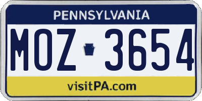 PA license plate MOZ3654