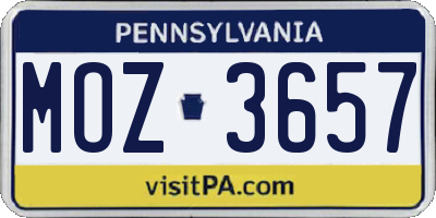 PA license plate MOZ3657