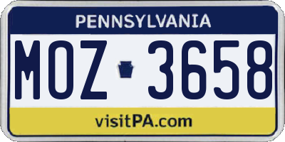 PA license plate MOZ3658