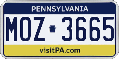 PA license plate MOZ3665