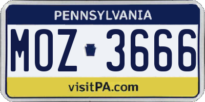PA license plate MOZ3666
