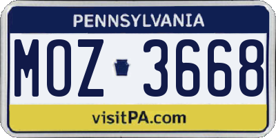 PA license plate MOZ3668