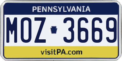 PA license plate MOZ3669