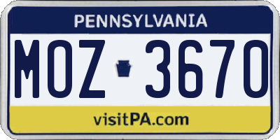 PA license plate MOZ3670