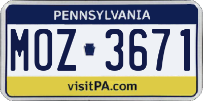 PA license plate MOZ3671