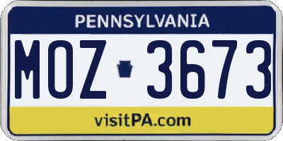PA license plate MOZ3673