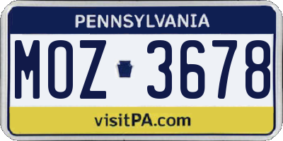 PA license plate MOZ3678