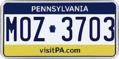 PA license plate MOZ3703