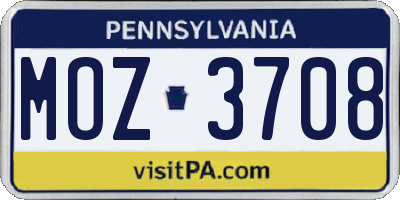 PA license plate MOZ3708