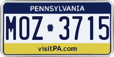PA license plate MOZ3715