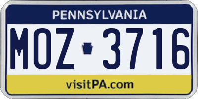 PA license plate MOZ3716