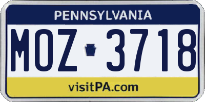 PA license plate MOZ3718