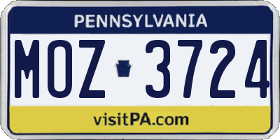 PA license plate MOZ3724
