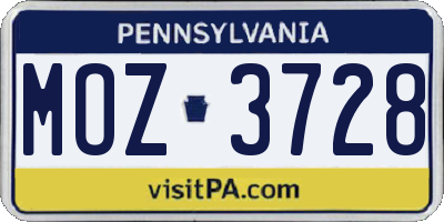 PA license plate MOZ3728