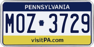 PA license plate MOZ3729
