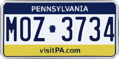 PA license plate MOZ3734