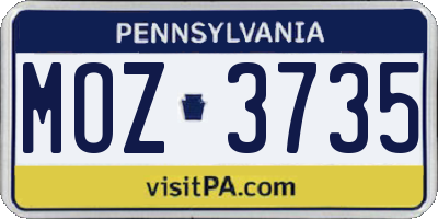 PA license plate MOZ3735