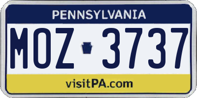 PA license plate MOZ3737