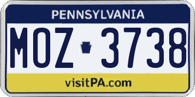PA license plate MOZ3738
