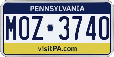 PA license plate MOZ3740
