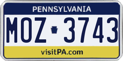 PA license plate MOZ3743