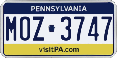 PA license plate MOZ3747