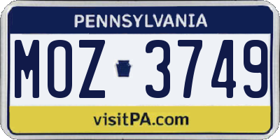PA license plate MOZ3749
