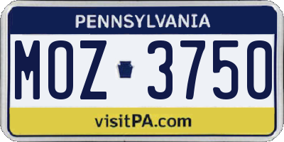 PA license plate MOZ3750